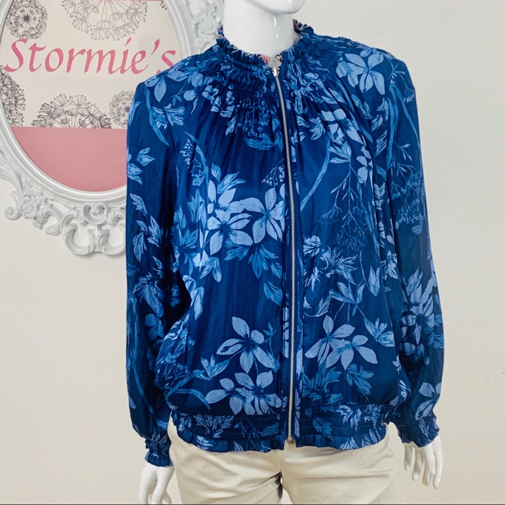 Reversible Floral Bomber Style Light Weight Jacket - Picture 4 of 8